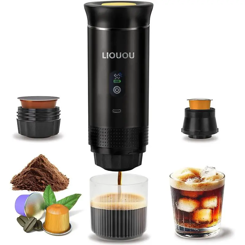 Portable Coffee Maker – Self-Heating Espresso Machine with Type-C | Use Pods or Ground Coffee | Ideal for Travel, Car, Home & Office
