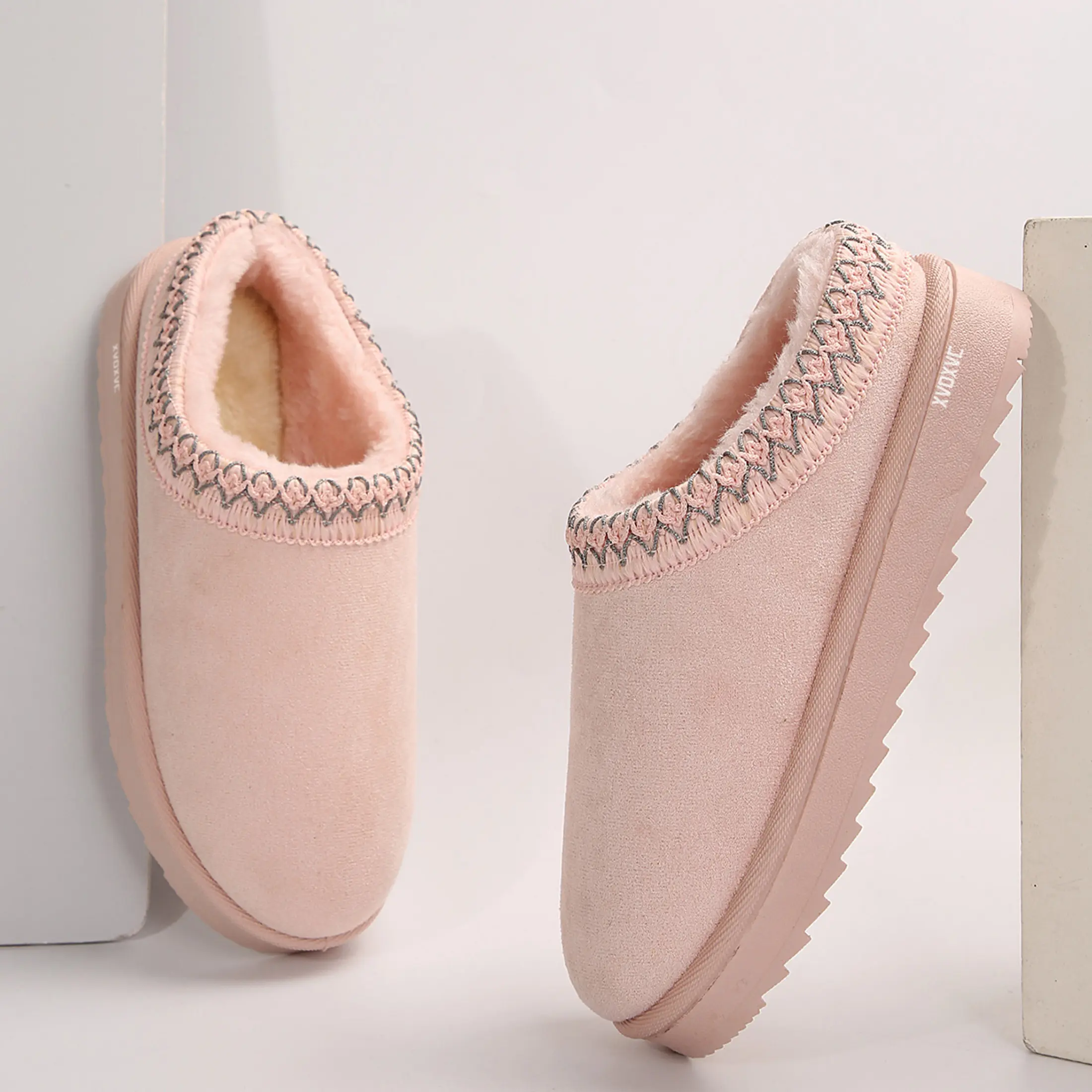 Women's Platform Fleece Slippers and Ankle Mini Snow Boots with Slip-On Soles Warm and Comfy House Indoor Outdoor Shoes for Cold Weather