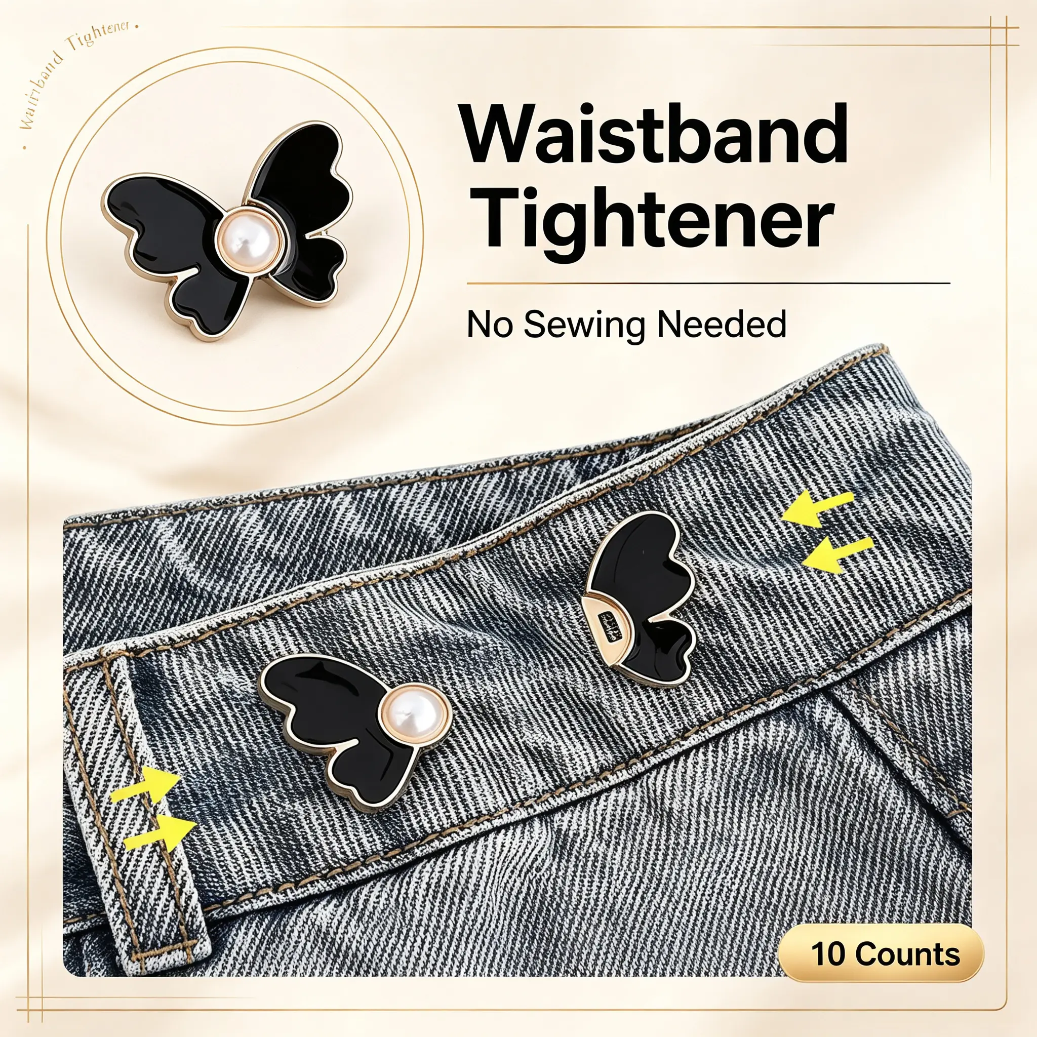 10 Pack Butterfly Waist Tighteners, Reusable Adjustable No-Sew Pants Waist Tightening Clips, Jeans Loose Resize Tool, Multi-purpose for Shirts & Trousers, Perfect Gift for Home, Holiday & Party