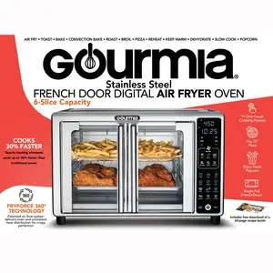Gourmia French Door 6-Slice Digital Toaster Oven Air Fryer, 19 One-Touch Presets, 24L, Stainless Steel