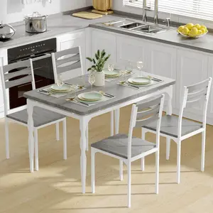 【Christmas Gift】5 Piece Dining Table Set, Industrial Style Dining Table and Chairs Set for 4, Kitchen Table Set for Dining Room Kitchen Apartment, Grey