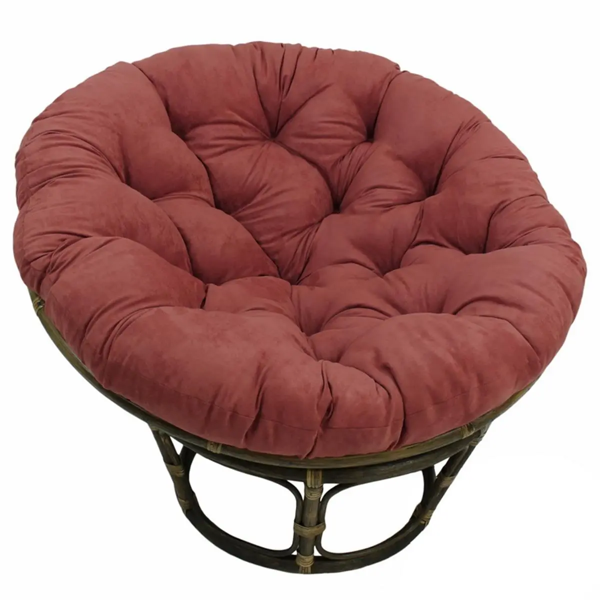 212 MAIN Outdoor 42 in. Rattan Frame Papasan Chair - Papasan Shape, Round Seat, Red Wine Micro Suede Plush Cushion