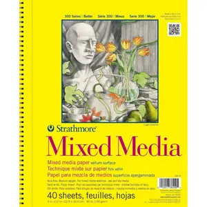 300 Series Mixed Media Paper Pad, Side Wire Bound, 9x12 inches, 40 Sheets (117lb/190g) - Artist Paper for Adults and Students - Watercolor, Gouache, Graphite, Ink, Pencil, Marker