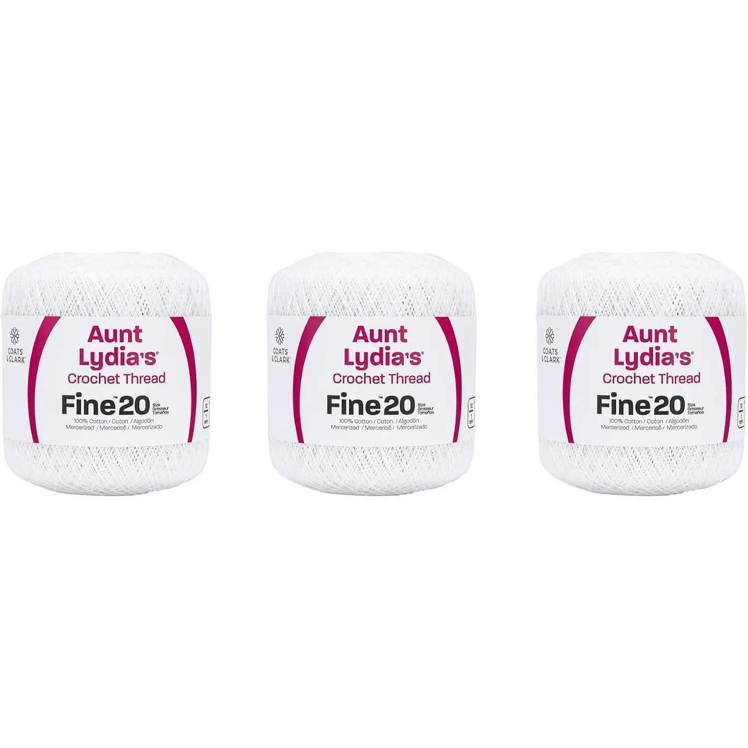 Aunt Lydia Extra Fine Crochet Thread - 3 Pack of 400y/365m - Cotton - Gauge 20 - White Gift