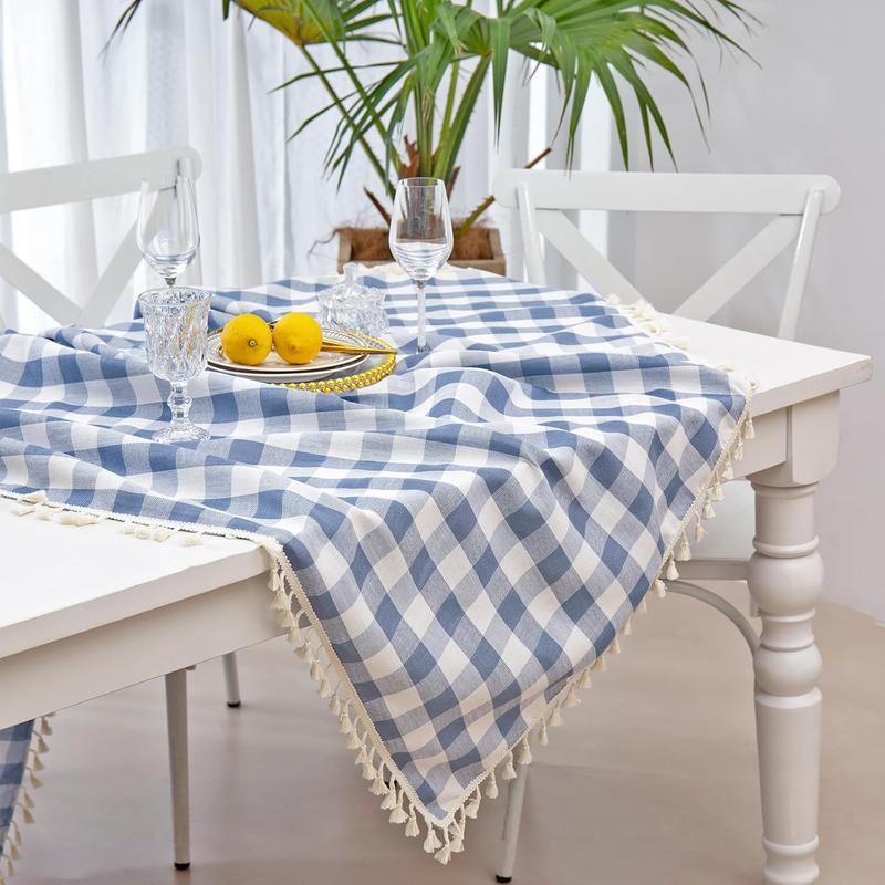 Checkered Rectangle Tablecloth, Cotton Gingham Table Cloth Plaid Table Cover for Spring Summer Picnic Kitchen Dinner Restaurant Easter Party(55x70,Blue
