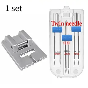 1set Twin Needles Size 2/3/4mm And Wrinkled 9 Grooves Sewing Presser Foot Feet For Singer Brother Home Sewing Machine Accessories