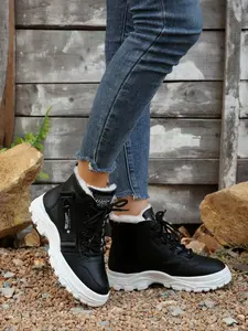 Women's Faux Fur Platform Lace-Up Zip Ankle Boots, Casual Comfortable Daily Shoes, Trendy Spring Ankle Booties for Ladies