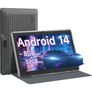 7 inch Tablet Android 14 with Case 8GB RAM 32GB ROM 1TB Expand Quad-Core Processor IPS Screen Dual Camera 3000mAh Battery Bluetooth