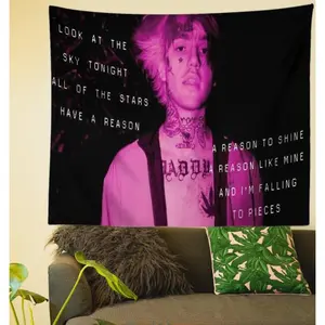 Lil Peep Starry Sky Shopping Mall Lyrics Tapestry, Peach Skin Velvet Fabric, Horizontal Wall Hanging Decor , Room Decor Pink Bedroom Accessories Decorative