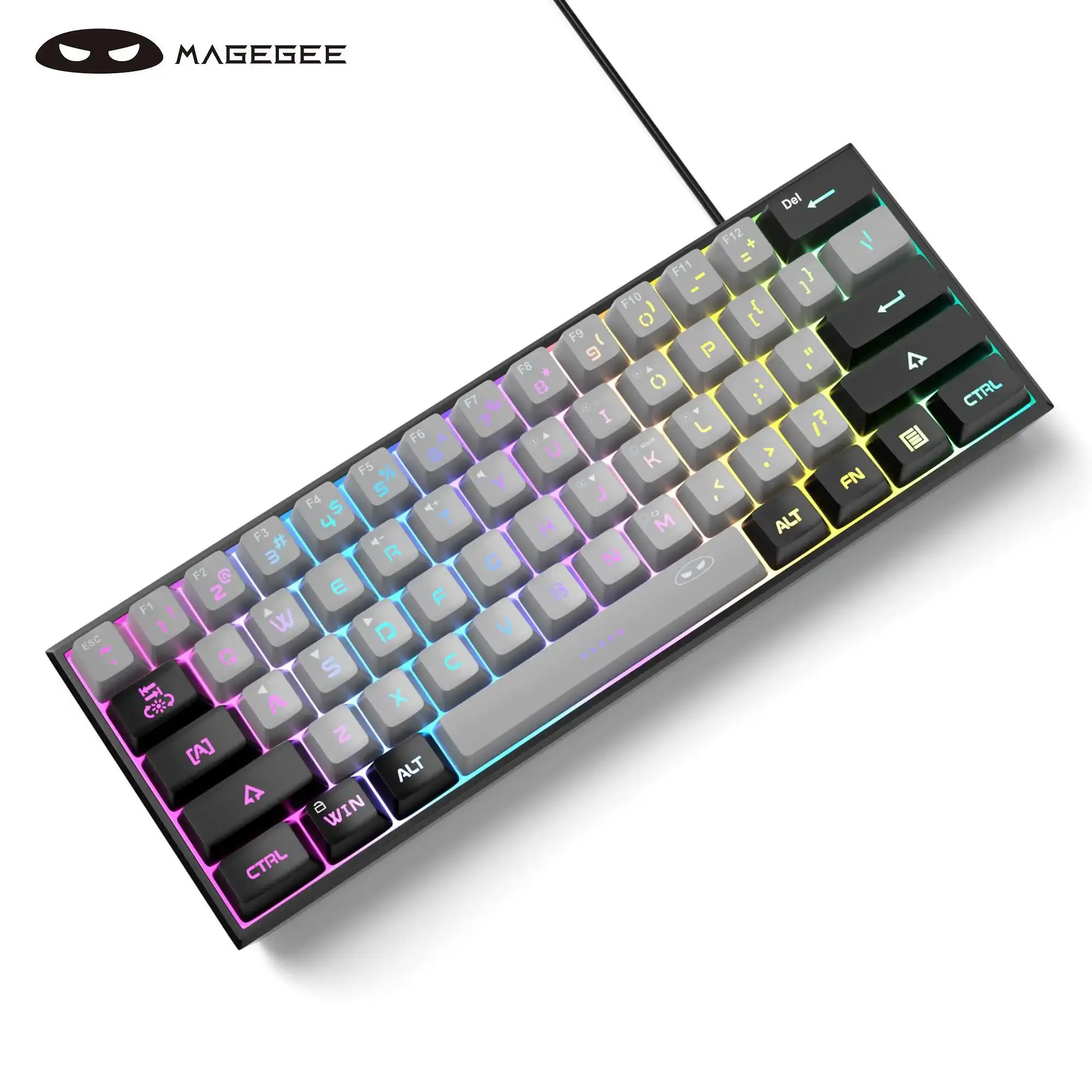 MageGee Mini 60% Membrane Gaming Keyboard, RGB Backlit 61 Key Ultra-Compact Keyboard for Gaming, TS91 Ergonomic Mechanical Feeling Office Computer Key