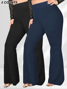 High Waist Fitted Flare Pants, Plus Size Comfortable Everyday Fashion, Stylish Versatile Bottoms for All Seasons, Wide Legged Pants