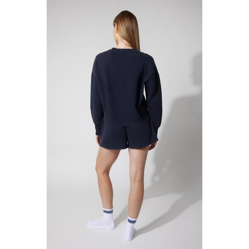 3 PC Washed Loop Terry Crew Neck Long Sleeve + High Waist Short + Sock Set - Our Ocean Core Story