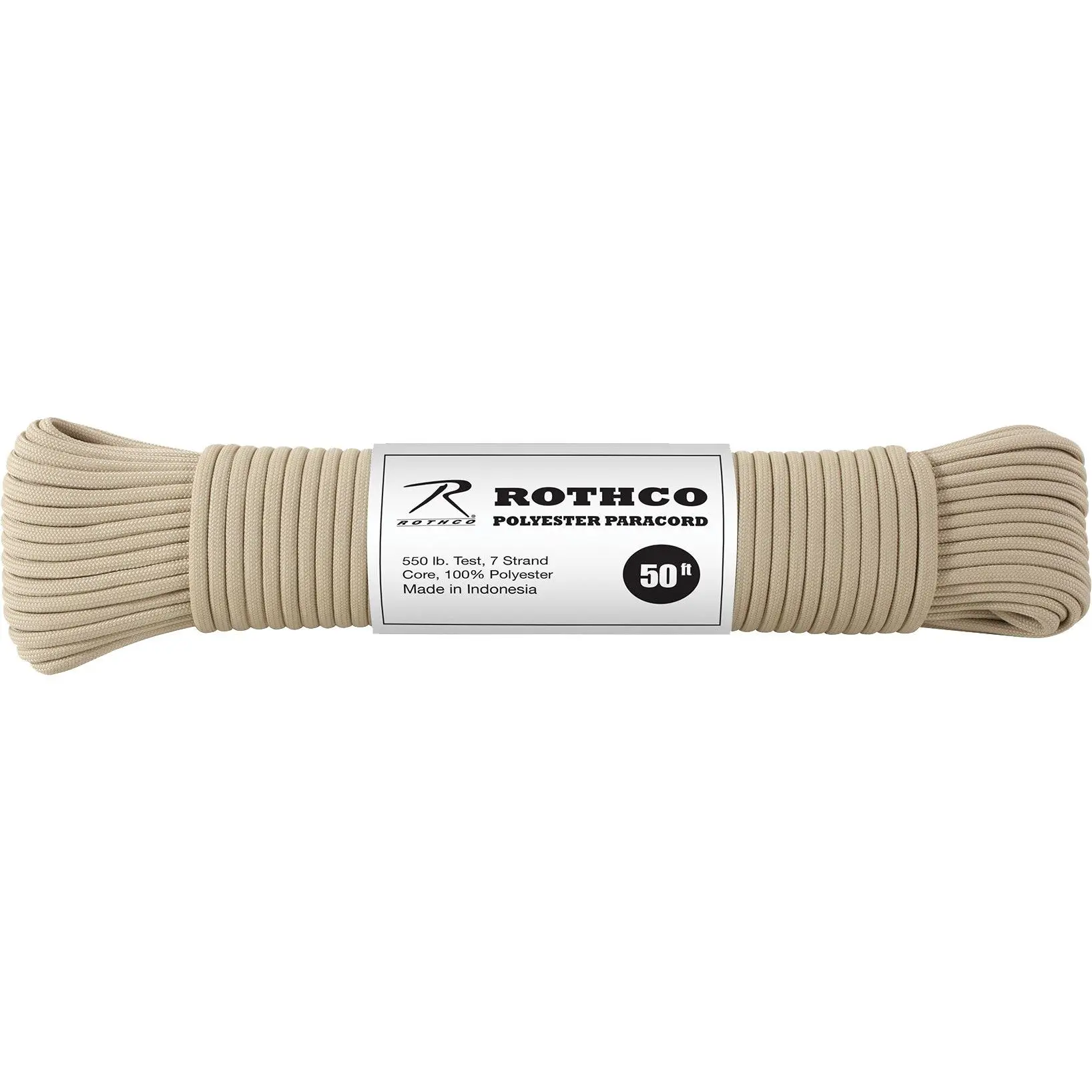 Tan - 550lb Type III Polyester Paracord 50 Feet
