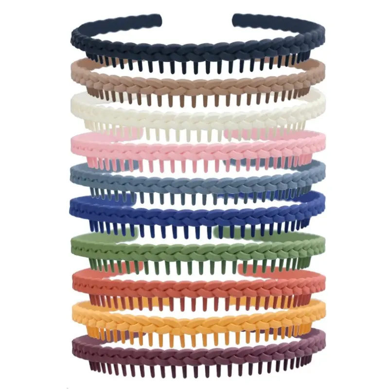 10 PCS Braided Thin Headbands for Women, Colorful Fashion Effortless Plastic Headbands with Teeth No Slip for Women Men Teen Girls