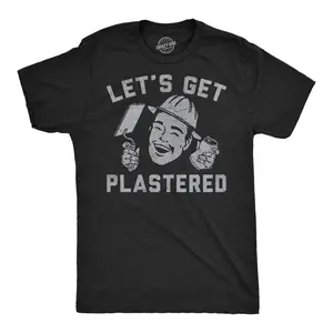 Mens Funny T Shirts Lets Get Plastered Sarcastic Construction Graphic Novelty Tee for Men Mens Funny T Shirts Cool Vintage Fashion T-Shirt Gift Classic Menswear Sarcastic Apparel for Men Funny Drinking Short Black -
