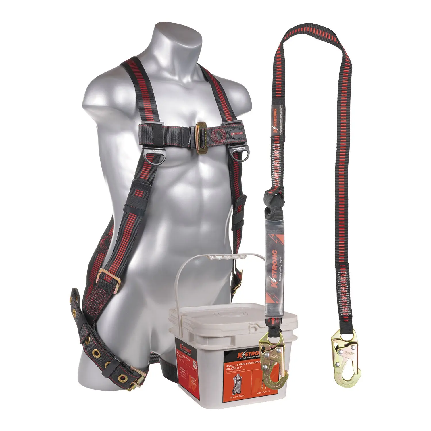 K Strong Bucket Kit Elite 5-Point Full Body Harness, Dorsal D-ring, TB Legs, 6' Shock Absorbing Lanyard w/ Snap Hooks (M-L) UFK23110(M-L)