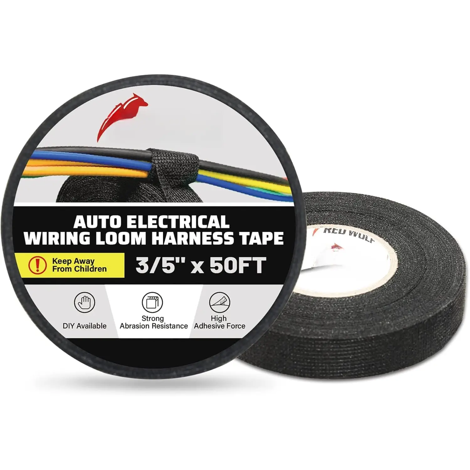 Wire Loom Harness Cloth Tape Electric Self-Adhesive Fabric Tape High Temp for Automobile Electrical Harness Wrap Noise Damping Protection Insulation  Fixed 2 Rolls Black 3/5 Inch x 50FT