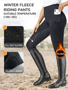 Women's High Waist Fleece Lined Equestrian Pants, Warm Breathable Fabric with Pockets, Ideal for Horse Riding Sports, Sports Bottoms