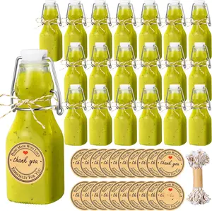 20 count 4.05OZ Mini Flip Top Square Glass Bottle with Stoppers Decorative Swing Top Bottles Small Glass Bottles with   Adhesive Round Stickers for Wedding Vanilla Extract Party Favors