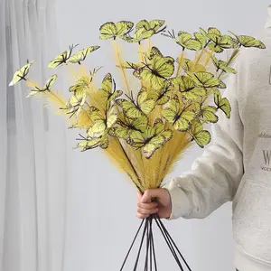 10pcs Artificial Butterfly Branche, Butterflies Decorations Fake Butterflies with Simulation Branches Floral Arrangement for DIY Spring Wreath Wedding Home Decor