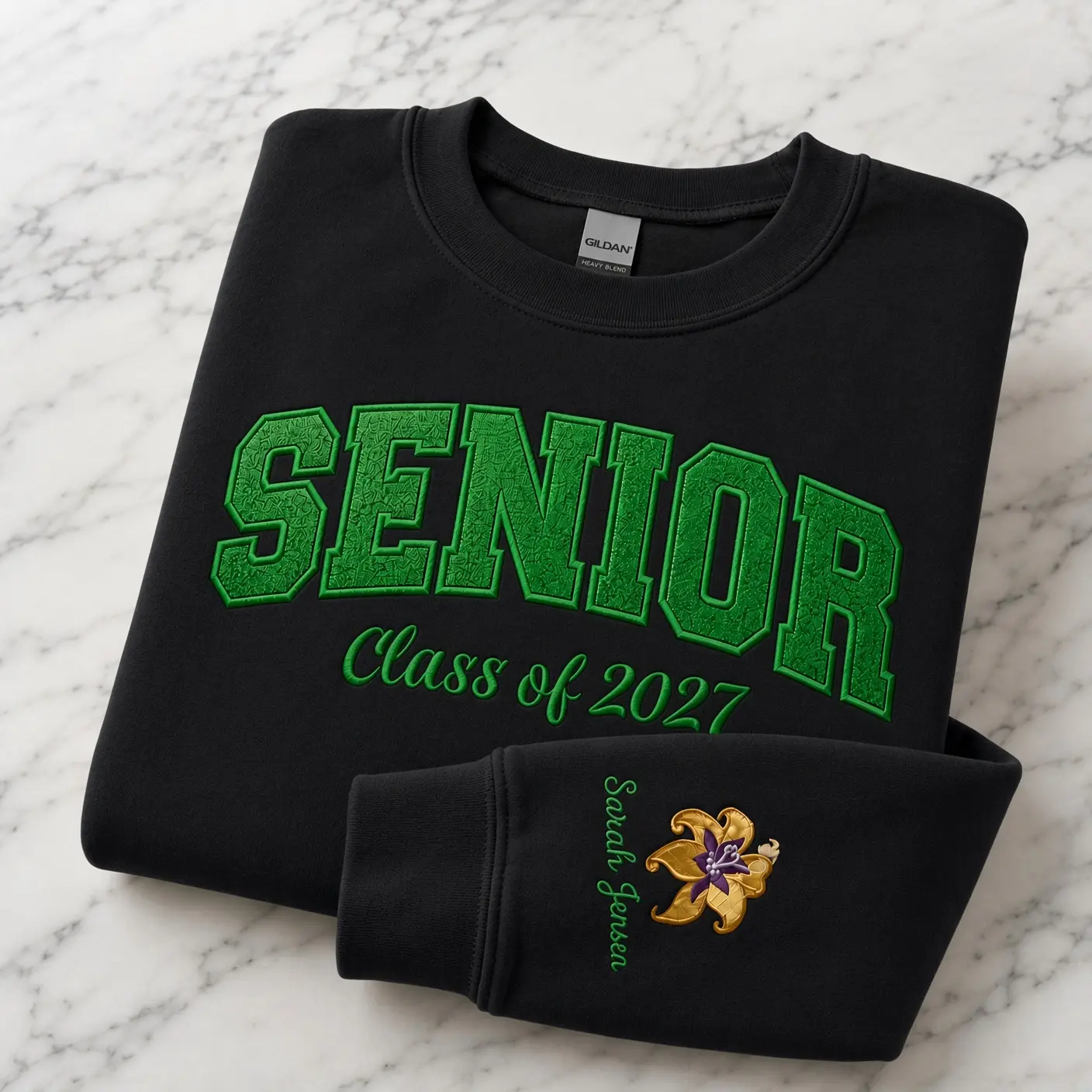 Personalized Graduation Sweatshirt, Long Hair Princess Embroidered Crewneck, Class of 2027 Senior Tee, Graduation Gift, Custom Name Gift