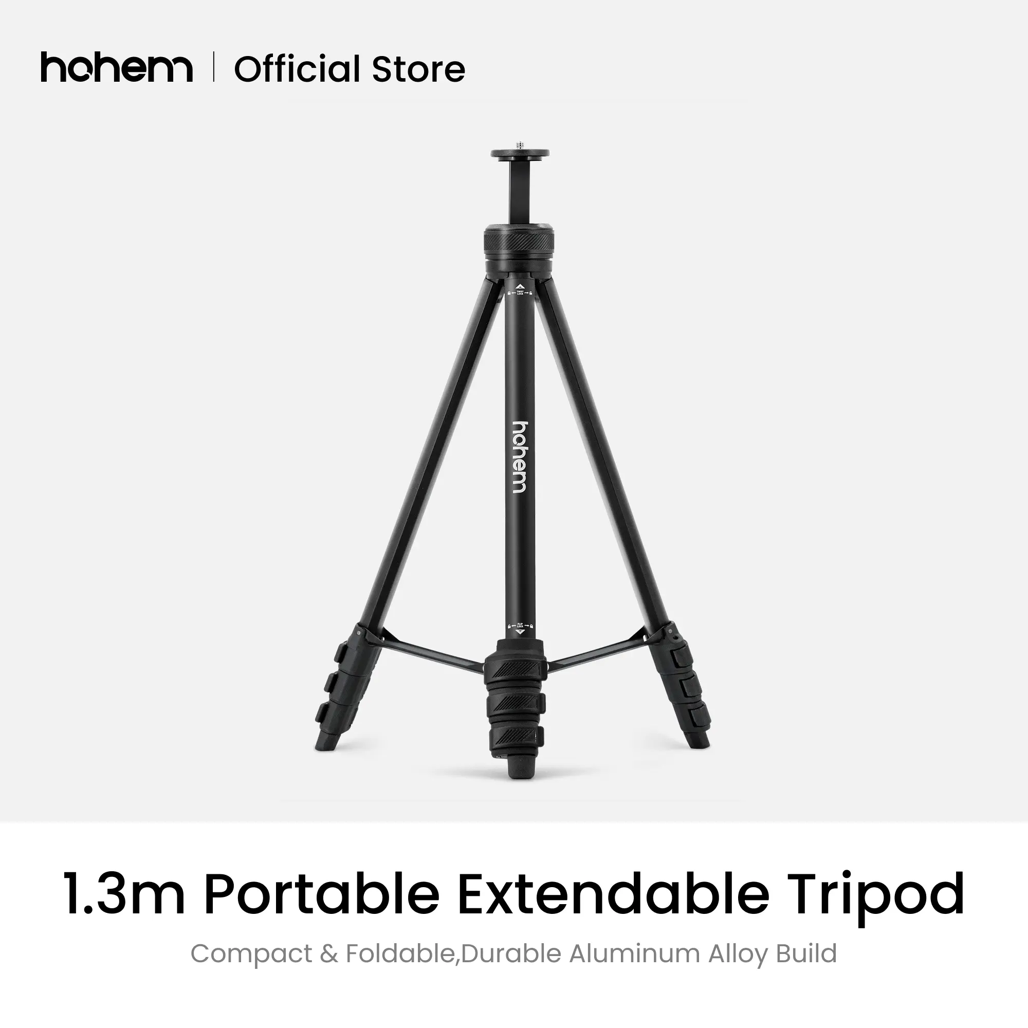 hohem TP10 Lightweight Aluminum Video Tripod Adjustable  51.6 inch Height, Compact & Foldable, Lightweight only 490 g, Strong Load Capacity, Supports ≥6.6 lbs, suitable for cameras, gimbals, and accessories