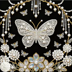 New Pearl Painting Kit, Butterfly Design Flower Pattern Diamond Painting Set, 5D DIY Pearl Shape Diamond Art for Home Living Room Bedroom