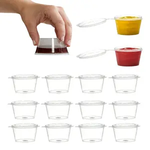 50-Pack 1oz Polypropylene (PP) Small Containers with Hinged Lids, Leak-Proof Disposable Portion Cups for Sauce, Condiments, Souffle, Salad Dressing, Slime - Food Contact Safe, Clear Plastic Cups