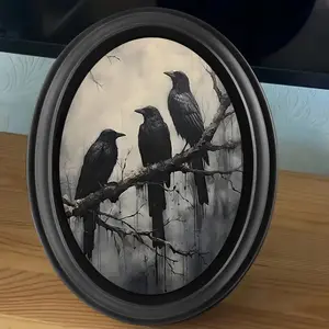 1count Framed Halloween Crow Wall Decor,Spooky Home Decor for Halloween, Decorative plaque,Halloween Decor, Artistic Gift Item, Art Wall Decoration