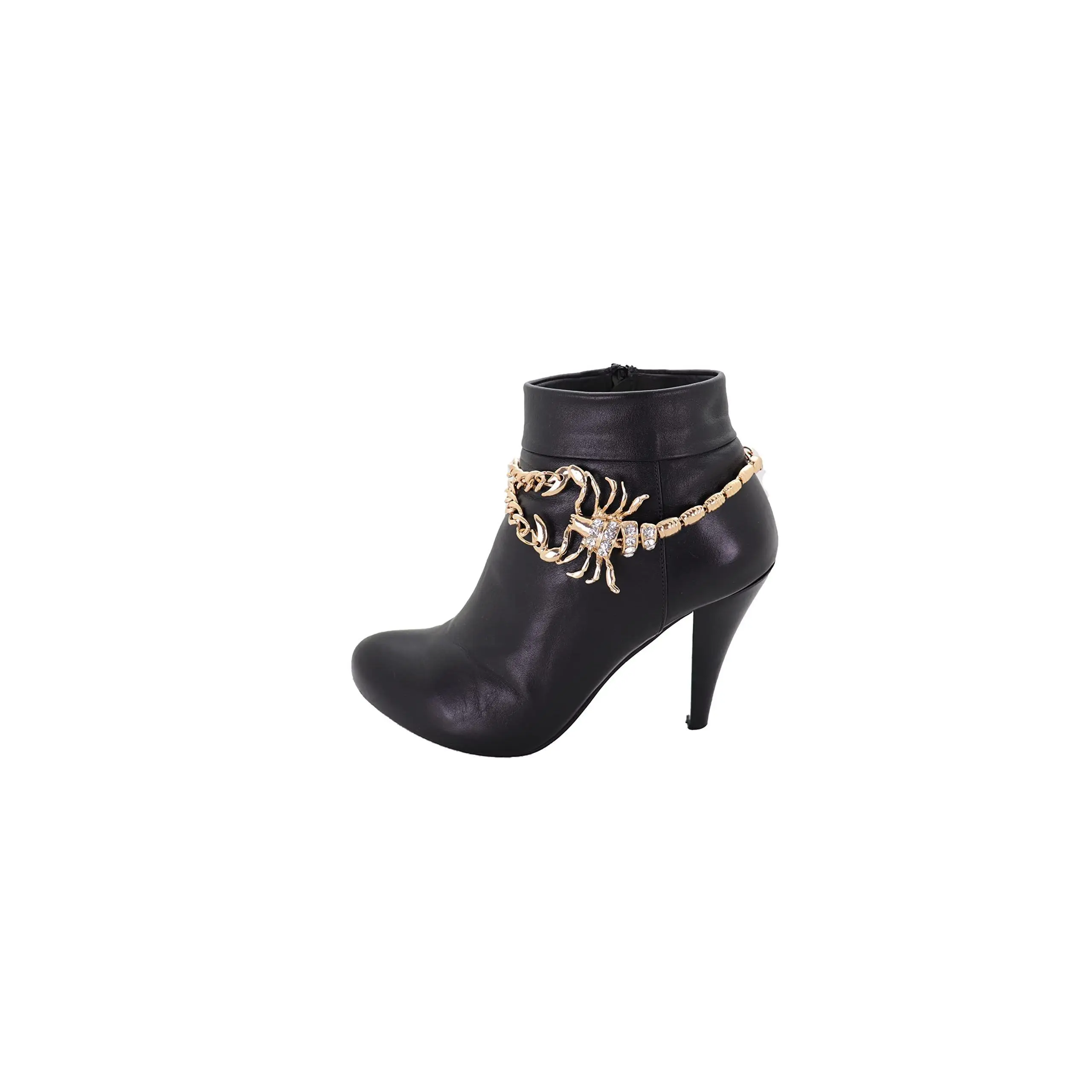 Women Western Fashion Jewelry Gold Metal Boot Chain Anklet with Scorpion Charm and Silver Rhinestones for Special Events and Parties