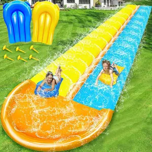 30 ft extra-long slip water slide with sprinkler, heavy-duty lawn water slide for kids and adults, double lane water slide with 2 bodyboards, backyard summer outdoor water toys for water party play
