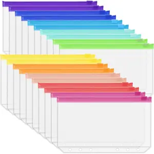 20 count A6 Binder Pockets 6-Hole Budget Binder Inserts, 10 Assorted Color Zipper Pouch Folders  Stuffing Envelopes for Budgeting, Loose Leaf Filling Bags  Organizer for A6 6-Ring Binders