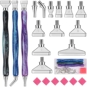 Painting Pen Accessories Tools Set,3PCS Glitter  Art Pen and 12 count  Metal Screw Thread Multi Placer Tips,  Painting Drill Pens for DIY  Art