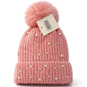 Luxury Pearl-Studded Winter Beanie with Fluffy Pom | Cozy, Soft & Stylish 1 Single Beanie