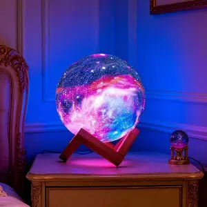 Moon Lamp, Galaxy Night Light, 16 Colors Large galaxy light 3D printing Moon Night Light with Stand/Remote Control/Touch/USB Rechargeable, Moon Light for Kids Baby friend family gifts (5.9 inch)