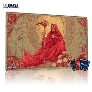 Grim Reaper Skull Red Robe MTG Playmat 12x24in Non-Slip Trading Card Games, TCG Card Game Mat for Family Gatherings & Gifts, Macabre Ceremonial Aesthetic