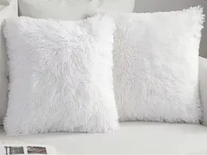 Decorative Plush Pillow Cushion Shell for Sofa Bedroom Car - Luxury Faux Fur Decoration Throw Pillow