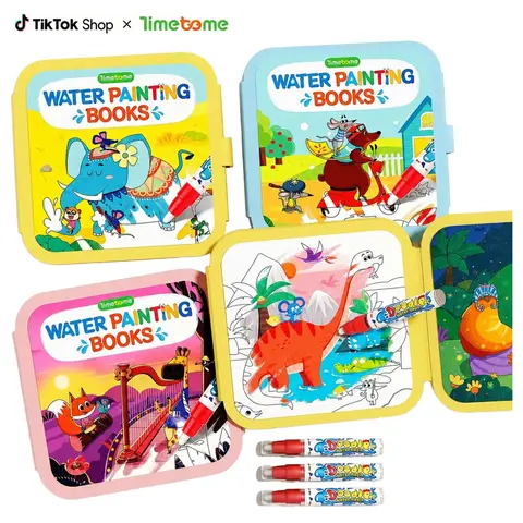 Timetome Magic Water Coloring Books for Kids, 3-Pack Reusable Water Painting Books with 3 Water Pens, Fairy Tale, Animal & Dinosaur Themes, Mess-Free Paint with Water Travel Activity for Creativity and Early Learning