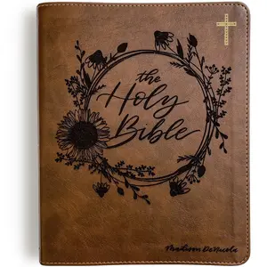 Personalized NIV Journaling Bible - Brown, Gold Cross - Sunflower Wreath with "Holy Bible" - Hand Lettered and Engraved