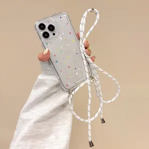 Transparent Airbag Case with Convenient Lanyard, Star Pattern, Anti-Drop Tpu Phone Case for iPhone 11/12/13/14 Pro Max/15 Pro/16 Plus/17/17 Pro Max