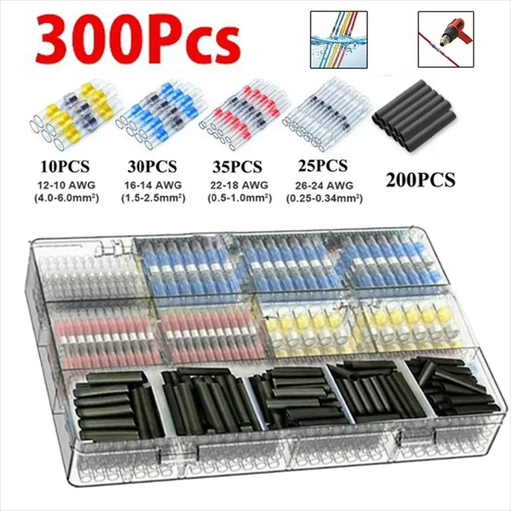300/1000pcs Welding Seal Wire Connectors, Waterproof Heat Shrink Tubing, Insulated Solder Rings, Automotive and Marine Use, Heat Shrink Butt Connectors