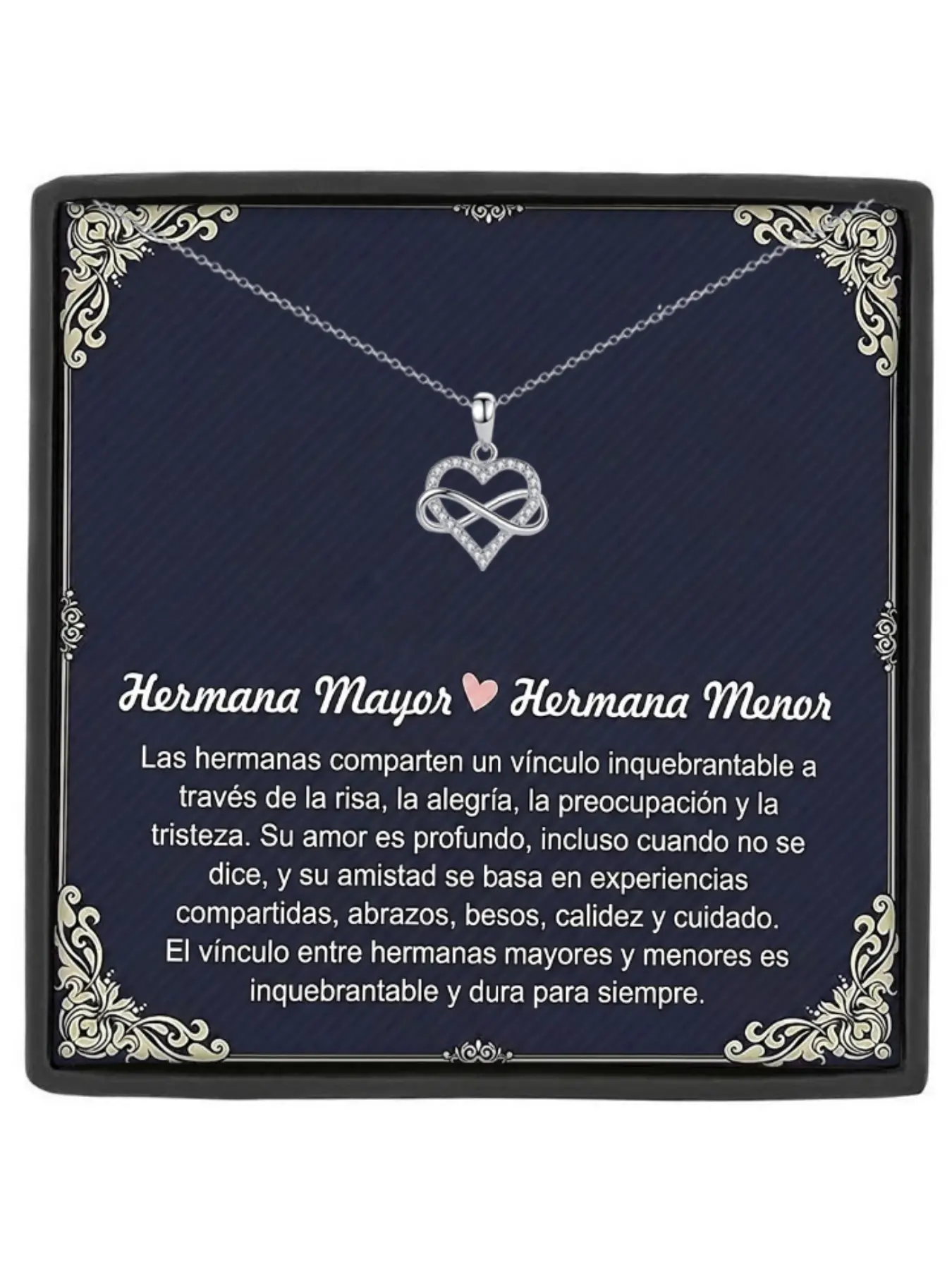 Big Sister Little Sister Infinity Heart Necklace with Message Card and Gift Box Birthday/Christmas/Unbreakable Sister Bond