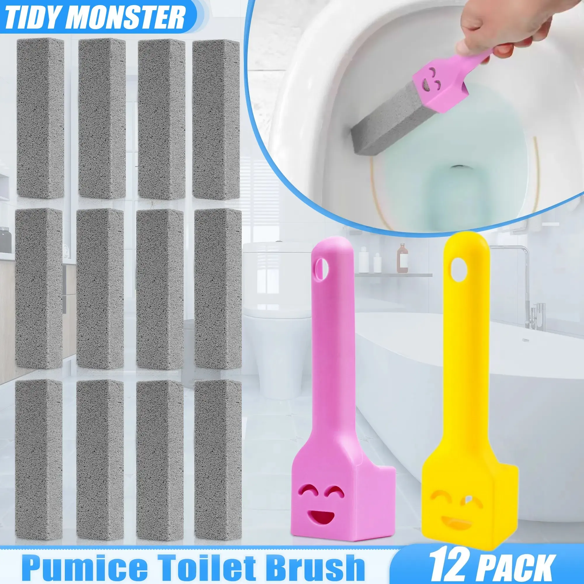 12pcs Pumice Cleaning Sticks with Handle, Scrubbing Stick, Toilet & Bathroom Cleaning Bars for Hard Water Stains, Ideal for Kitchen & Bathroom Use, Bathroom Supplies, Toilet Scrubber, Toilet Bowl Scrubber