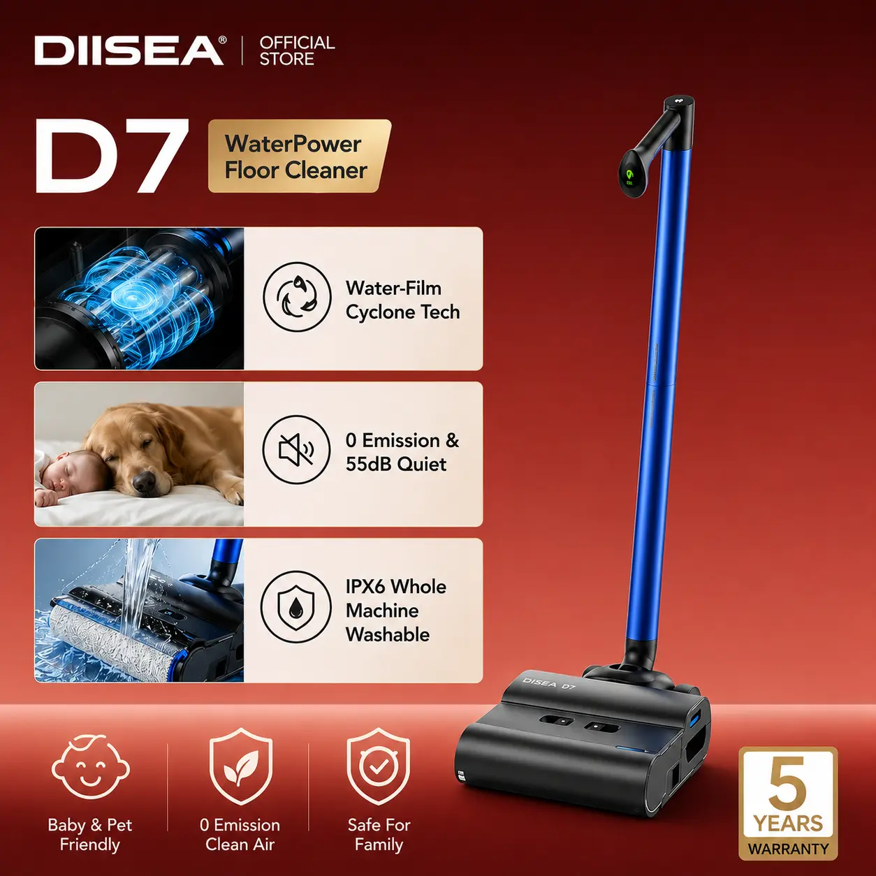 Diisea D7 Smart Wet-Dry Floor Washer & Mop, Deep-Cleaning Household Appliance for Toddler Homes