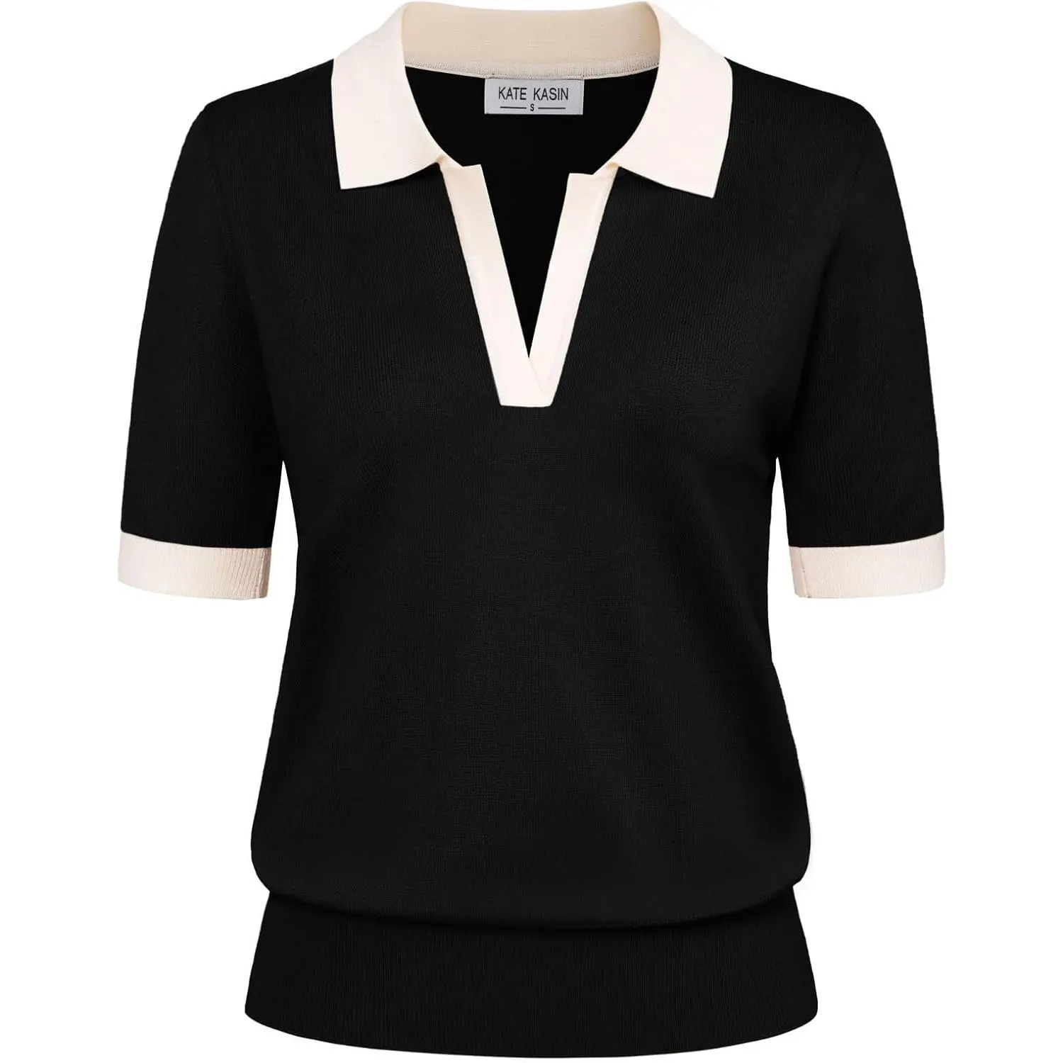 Women Short Sleeve Polo Sweater V Neck Knitted Tops Casual Ribbed Shirt Loose Pullover Sweater