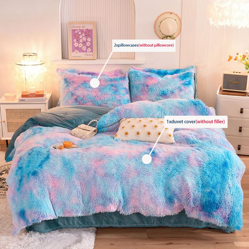 Solid Color Fuzzy Duvet Cover Set, 3 Counts/set Including 1 Duvet Cover & 2 PillowcasesSoft Comfortable  for HomeBedroombed comforter set leopard cozy bedroom soft puffy