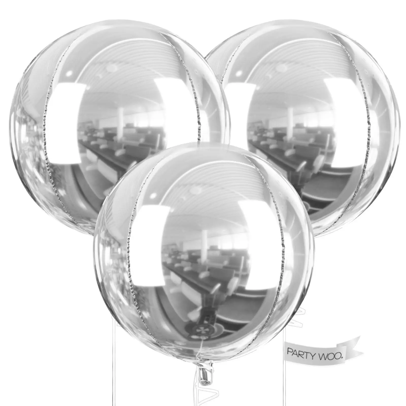 PartyWoo Metallic Silver Foil Balloons, 3pcs 50-Inch Round 4D Mirror Mylar Balloons, Inflatable Decor for Graduation, Birthday Party Supplies, Balloon Balloons