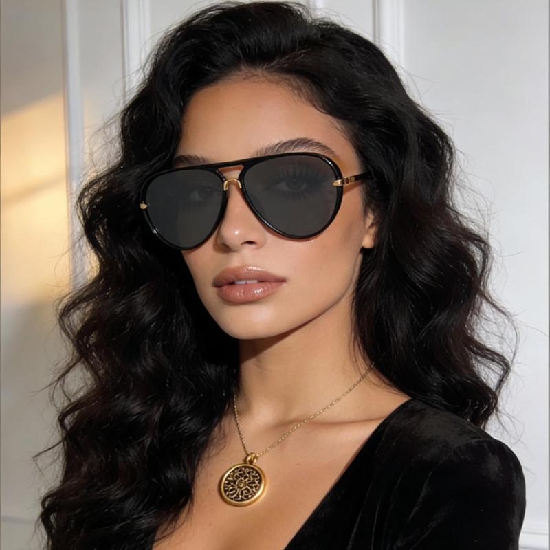 Trendy Sunglasses Women Brand Designer Pilot Sun Glasses UV400 Simple Fashion Suitable Shades Gold Trim Black Frame Unisex High Quality PC Frame Lightweight Comfortable