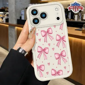 Cute Pink Bow Pattern Slim Phone Case for iPhone 17 16 15 14 Pro Max 13 12 11 XR XS Plus Shockproof Anti Drop Protective Lightweight TPU Cover