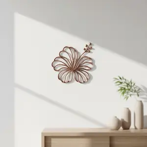 Copper Hibiscus Wall Art Tropical Flower Inspired Modern Coastal Decor Black Sculpture for Home Decor